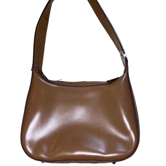 brown mini purse by minicci tan shoulder bag studs on bottom ring on front strap - Picture 4 of 9
